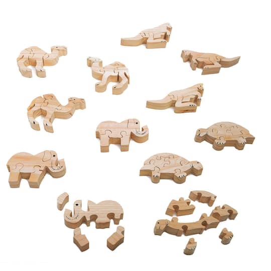 S&#x26;S Worldwide&#xAE; Unfinished Wooden Safari Animal Puzzles, 12ct.